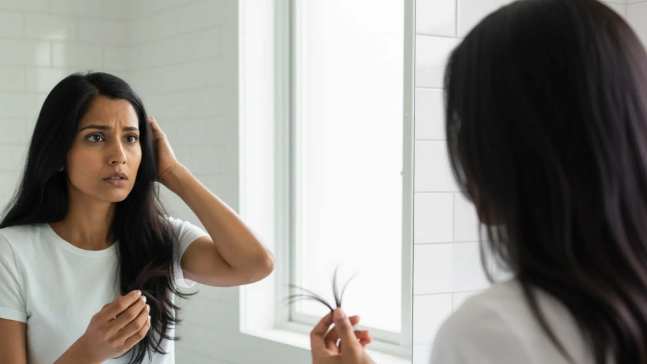 woman worried her weight loss drugs are causing hair fall