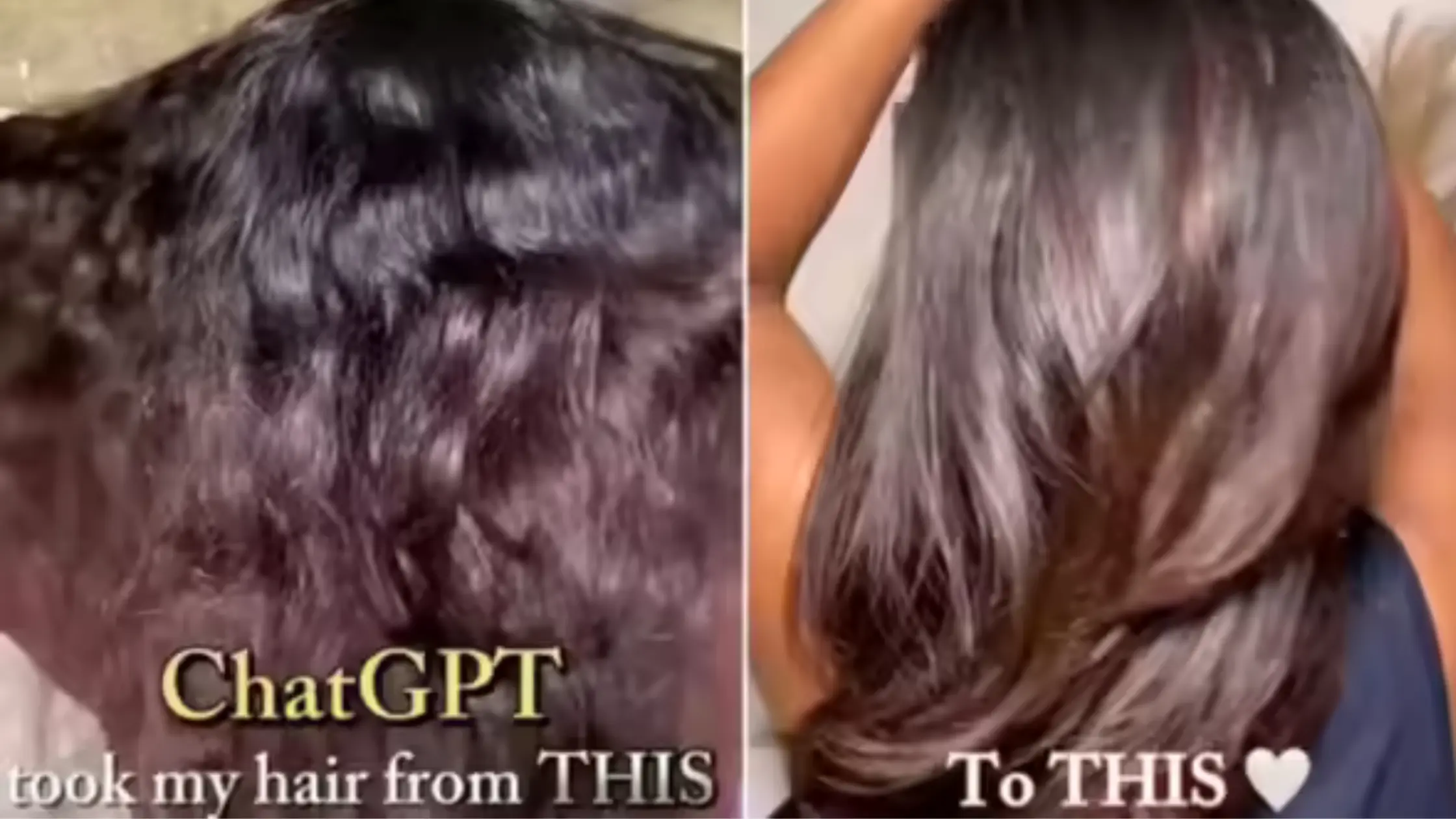 before and after pictures of woman trying hair care routine by chatgpt and how it completely transormed her hair